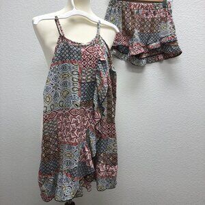 PPLA Peoples Project LA Girls Med Tunic wrap sundress sleeveless shorts Set 2pc